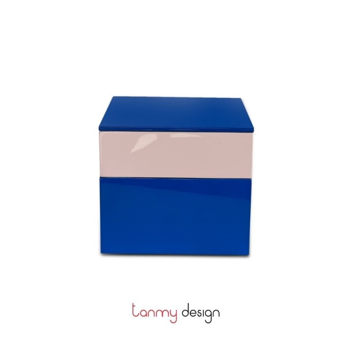 Square 2-tier Blue Klein/light pink lacquer box H11,3*13*13cm